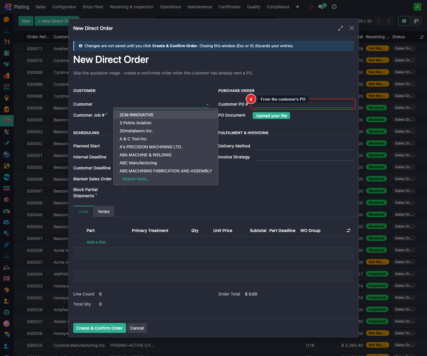 Enter the Customer PO Number