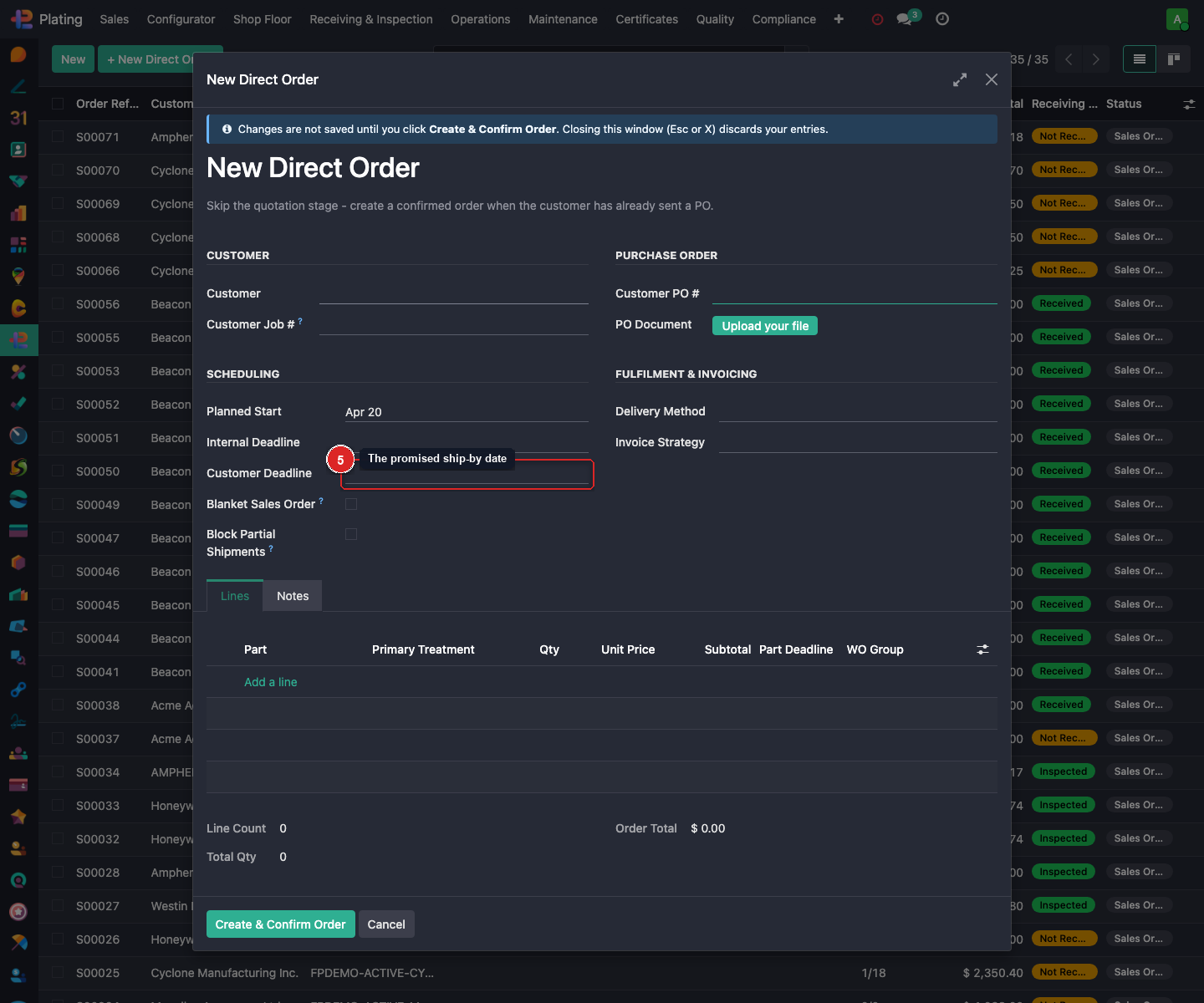 Set the Customer Deadline