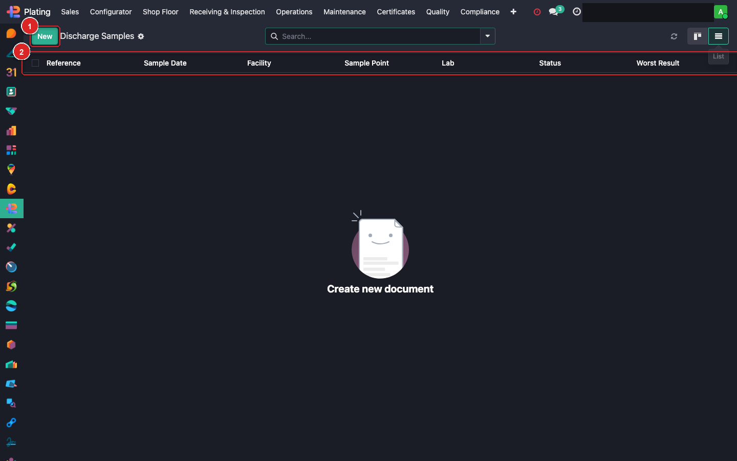 Discharge Samples list