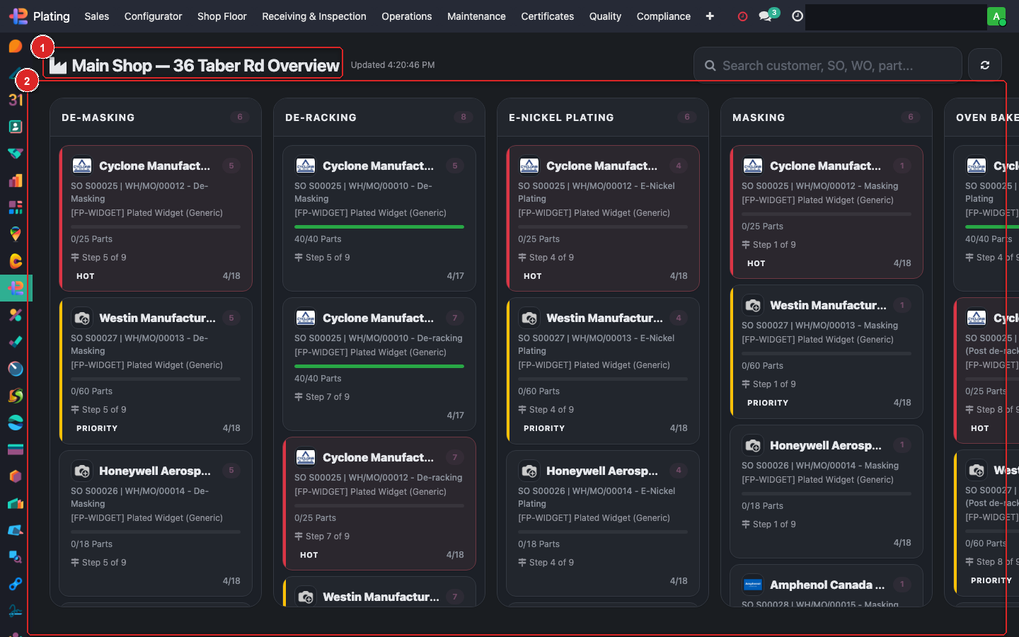 Plant Overview kanban by work centre