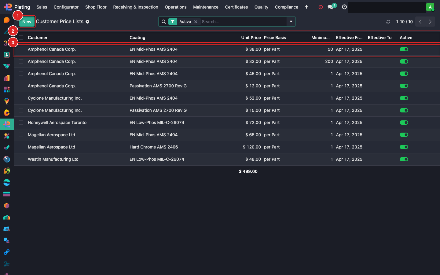 Customer Price Lists