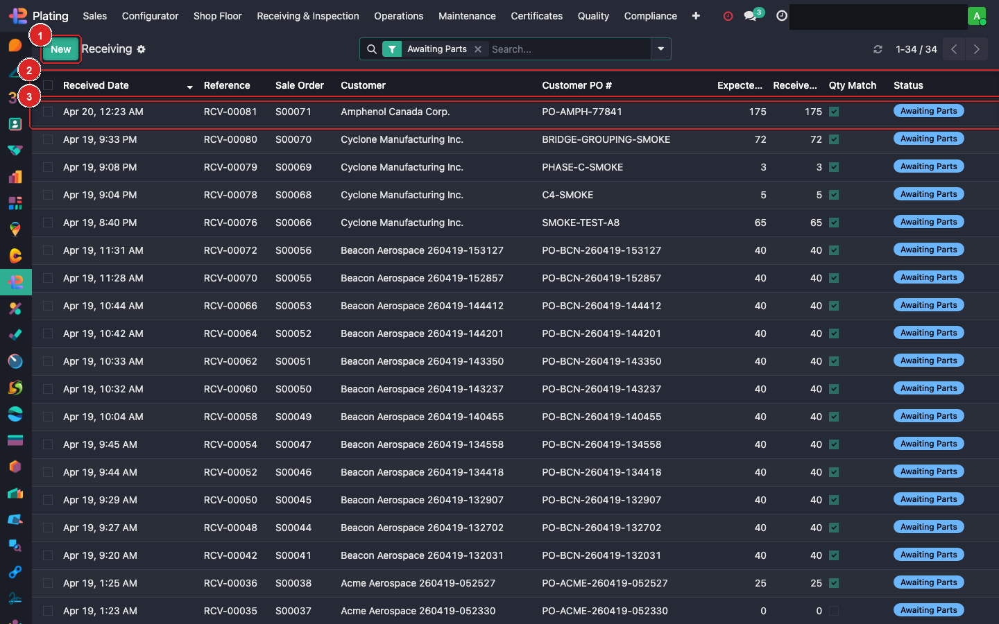 Pending Inspection list