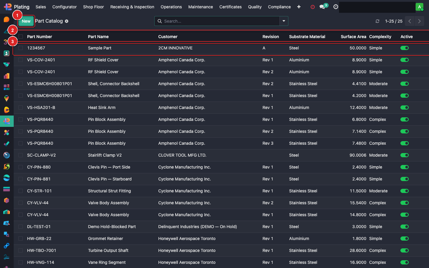 Part Catalog list